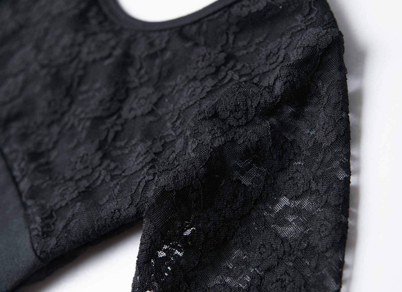 MdnMd Black Gymnastic Ballet Dance Lace Leotard for Girls Toddler Bodysuit Long Sleeve (Black, Age 4-6 / 4t,5t) - Image 5